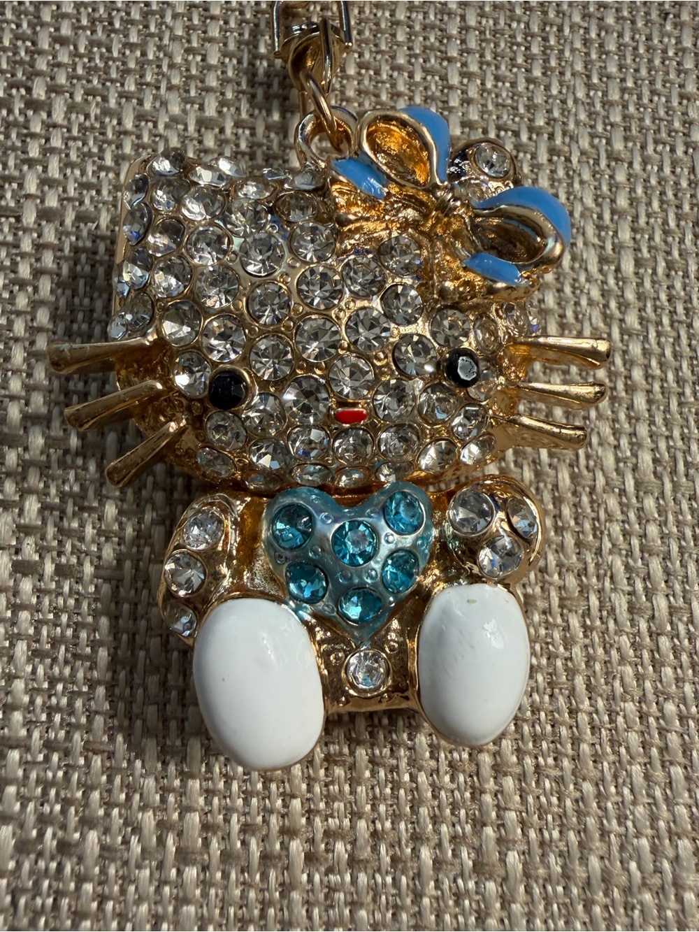 Crystal Kitty Pendant with Blue Heart Accent